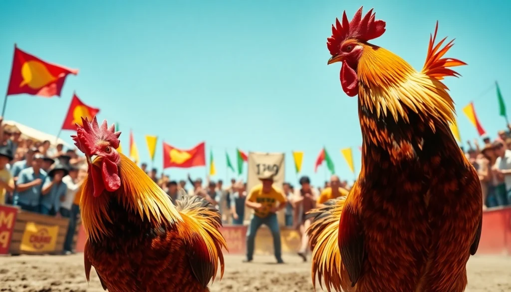 Watch a thrilling rooster fight at 69vn.rodeo featuring vibrant action in a lively arena.