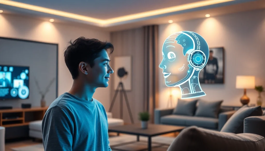 Engaging AI interaction in a modern living room, showcasing sex ai technology in 2025.